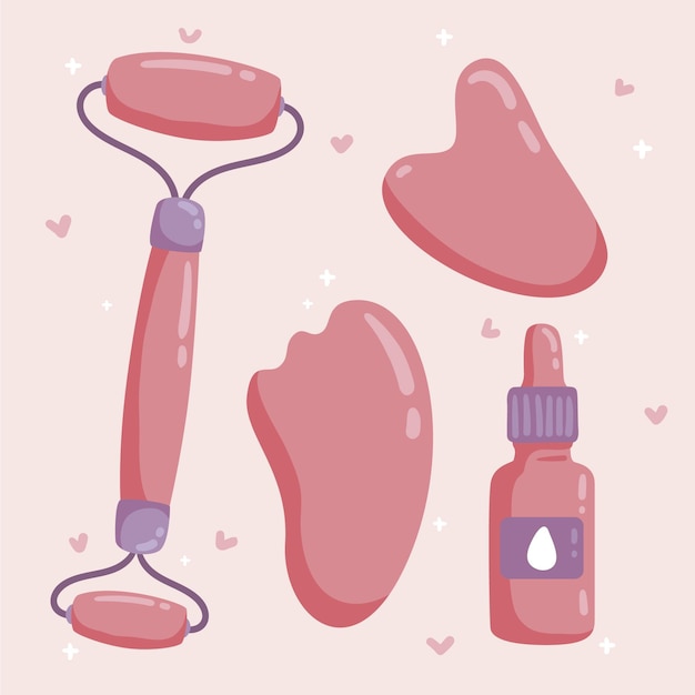 Hand-drawn jade roller and gua sha illustration