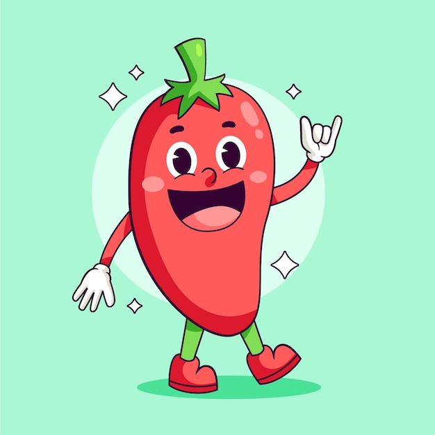 Hand drawn jalapeno  cartoon illustration