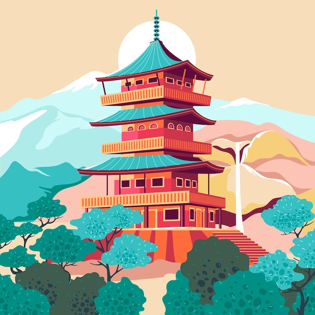 Hand drawn japanese castle illustration