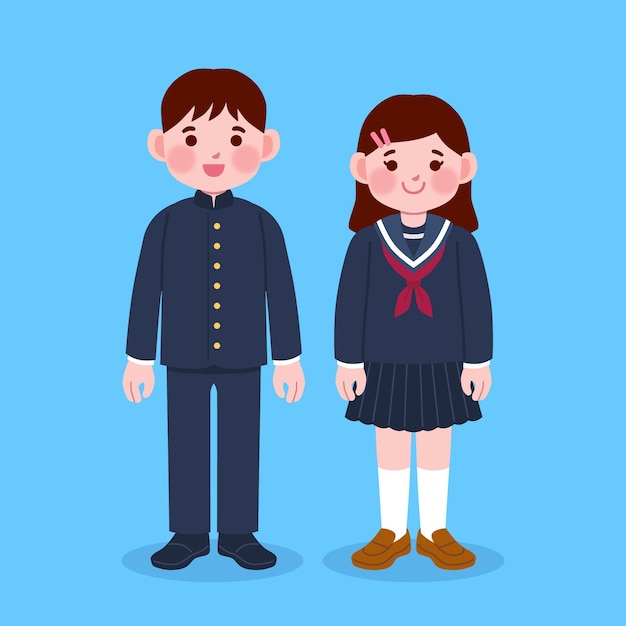 Free Vector hand drawn japanese children students with uniform