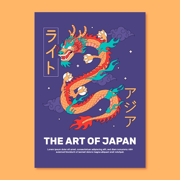 Free Vector hand drawn japanese dragon poster template