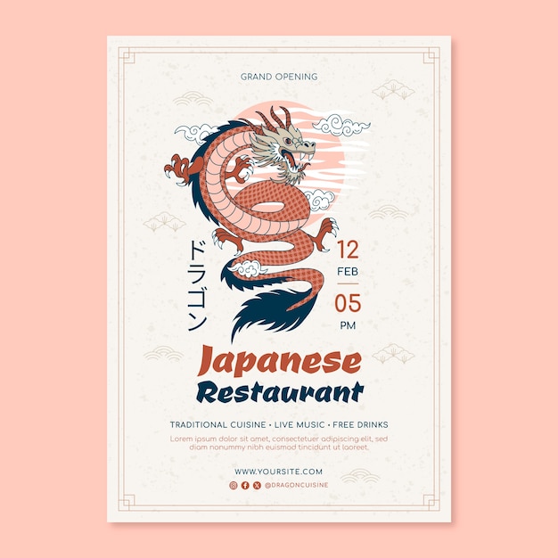 Free vector hand drawn japanese dragon poster