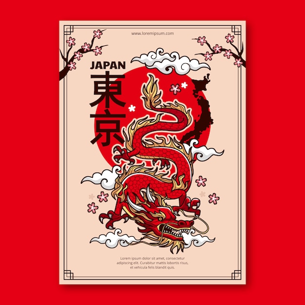 Free Vector hand drawn japanese dragon poster