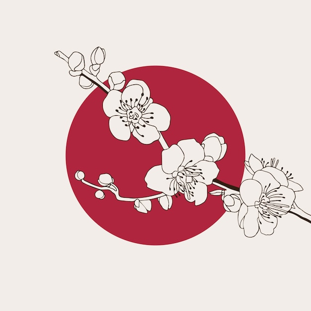 Free vector hand drawn japanese illustration of cherry tree flowers