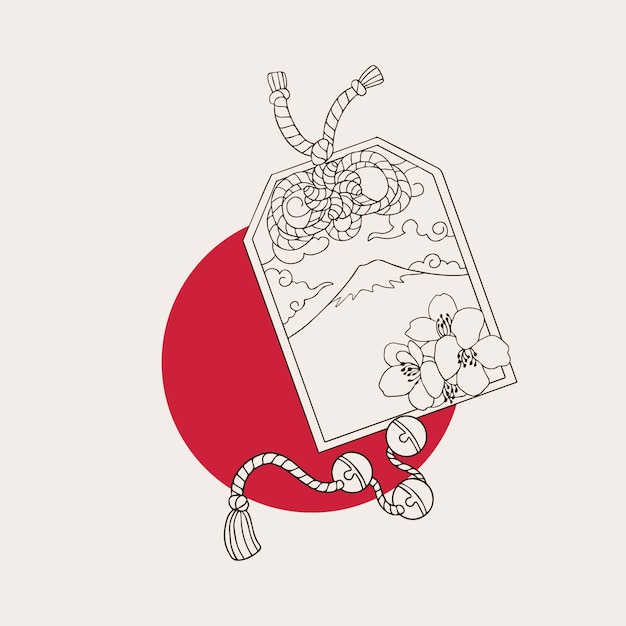 Hand drawn japanese illustration of envelope with flowers