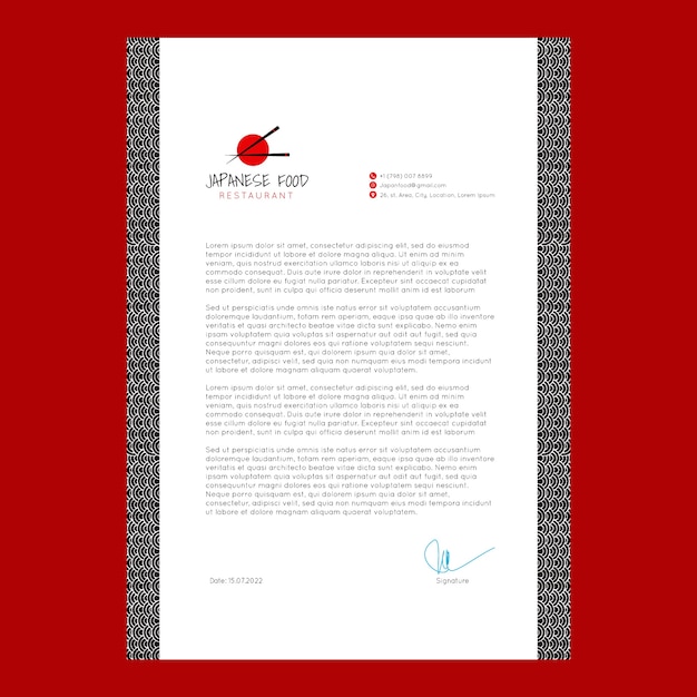 Free Vector hand drawn japanese restaurant letterhead