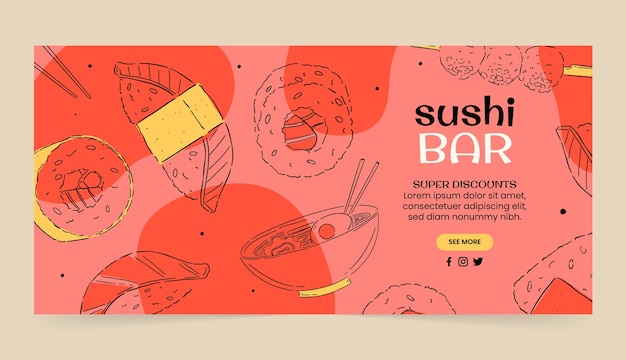 Free Vector hand drawn japanese restaurant sale banner template