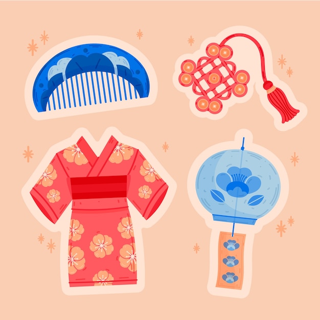 Free Vector hand drawn japanese sticker set