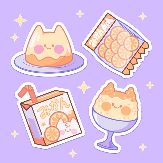 Hand drawn japanese sticker set