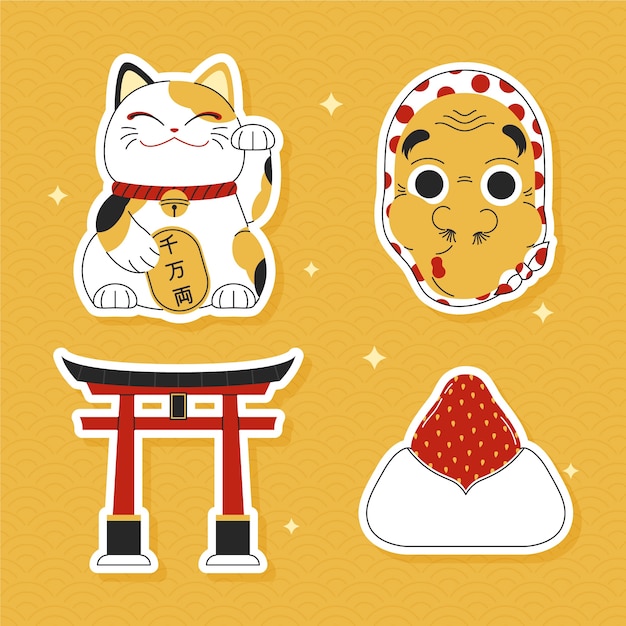 Hand drawn japanese sticker set