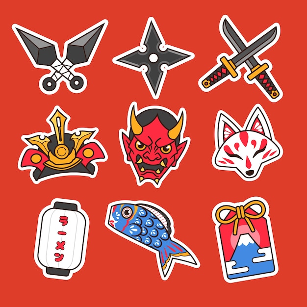 Free vector hand drawn japanese sticker set