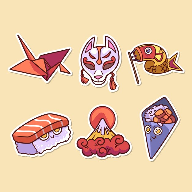 Hand drawn japanese sticker set