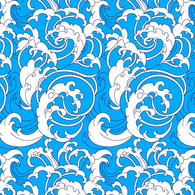 Hand drawn japanese wave pattern design