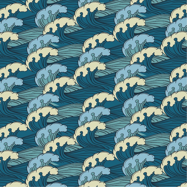 Hand drawn japanese wave pattern design