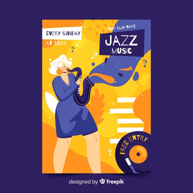 Hand-drawn jazz music poster template