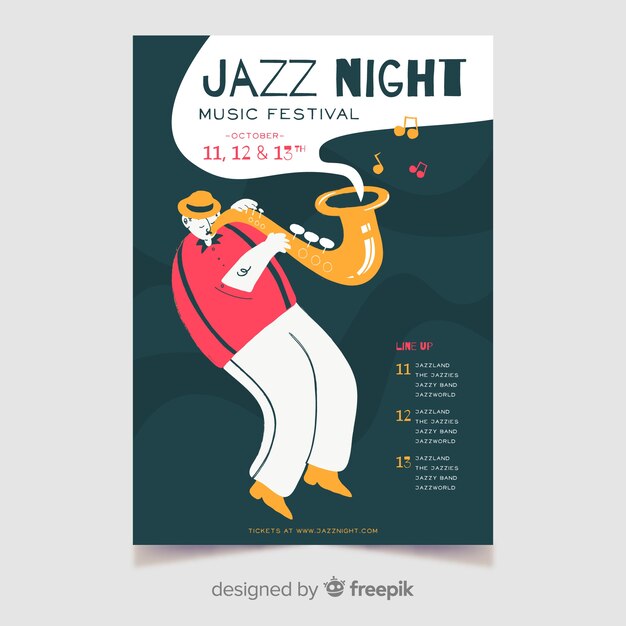 Hand-drawn jazz night music poster template