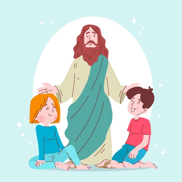 Free vector hand drawn jesus with children illustration