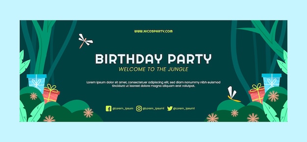 Hand drawn jungle birthday party facebook cover