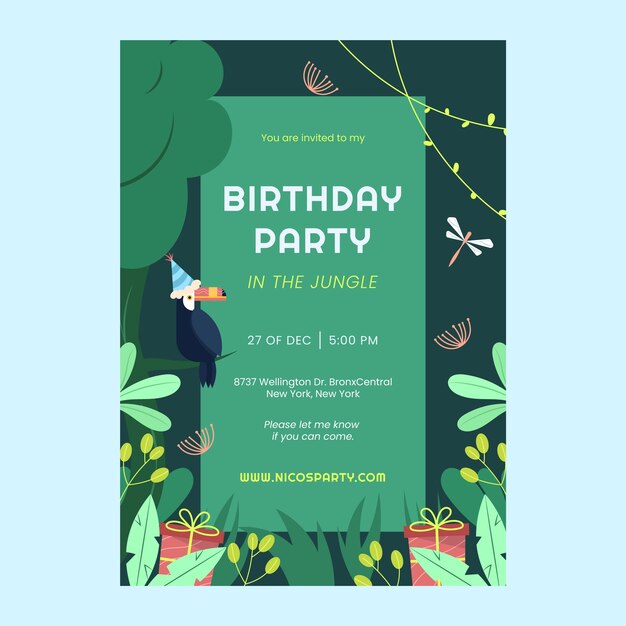 Hand drawn jungle birthday party invitation