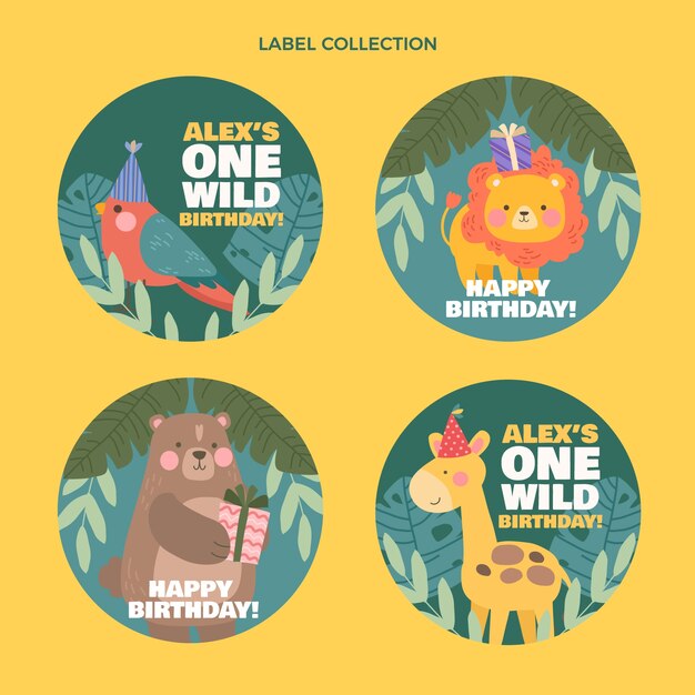 Hand drawn jungle birthday party labels collection