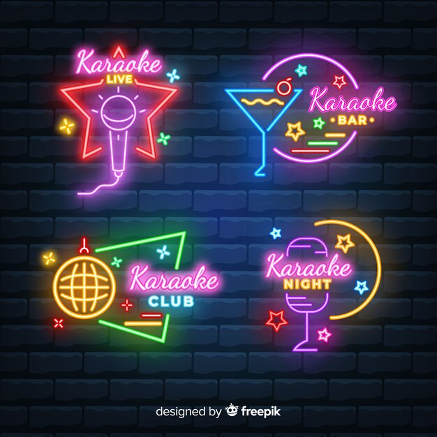 Hand drawn karaoke neon light collection