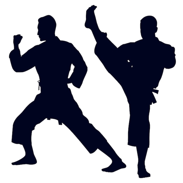 Hand drawn karate silhouette illustration