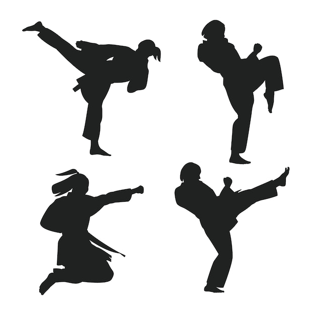 Free vector hand drawn karate silhouette set