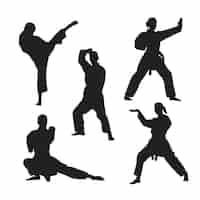 Free vector hand drawn karate silhouette set