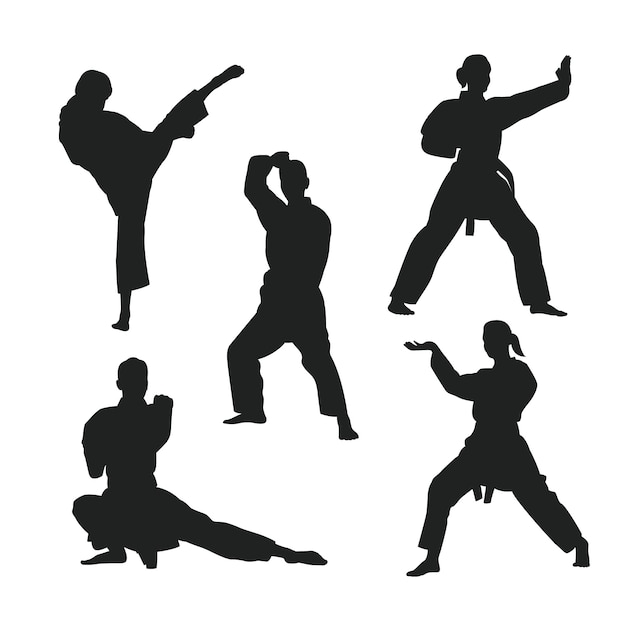 Hand drawn karate silhouette set