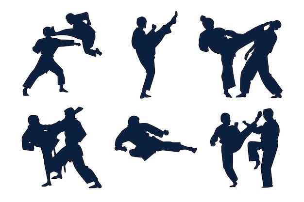 Free vector hand drawn karate silhouette set