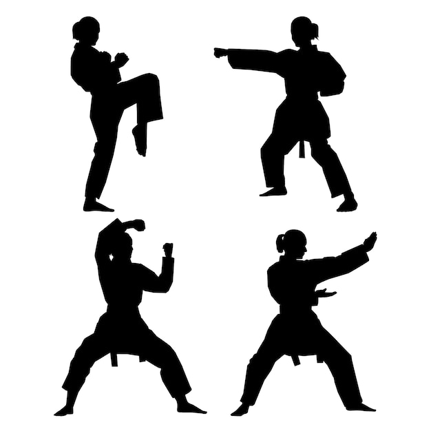 Free vector hand drawn karate silhouette set