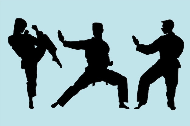 Hand drawn karate silhouette set