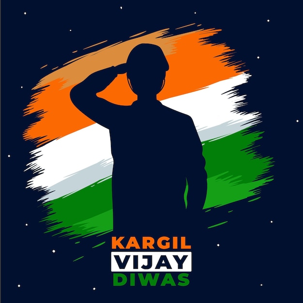 Hand drawn kargil vijay diwas illustration with indian flag