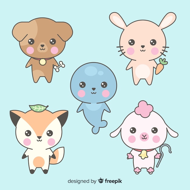 Hand drawn kawaii animal collection