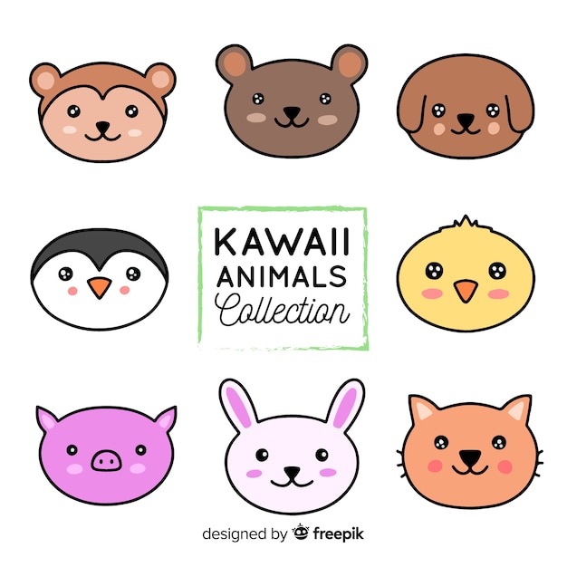 Hand drawn kawaii animals collection