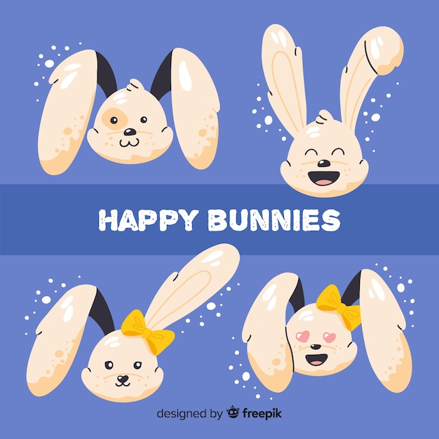 Hand drawn kawaii bunnies collection