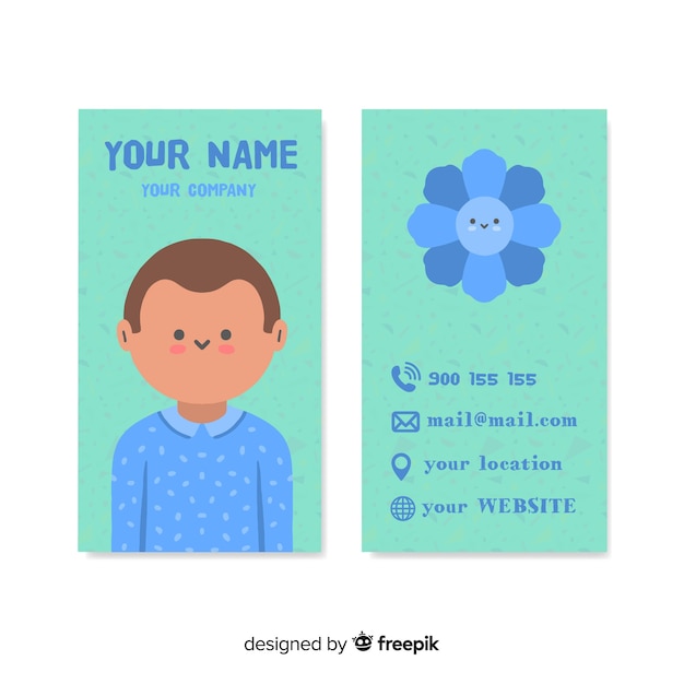 Hand drawn kawaii business card template