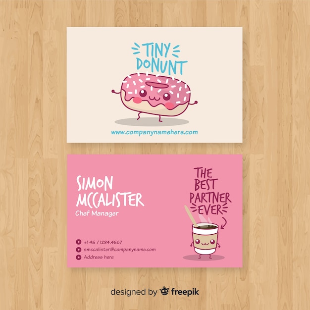 Hand drawn kawaii business card template