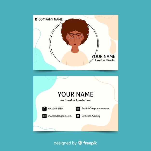 Hand drawn kawaii business card template