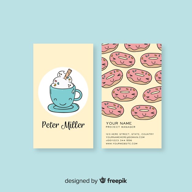 Hand drawn kawaii character business card template