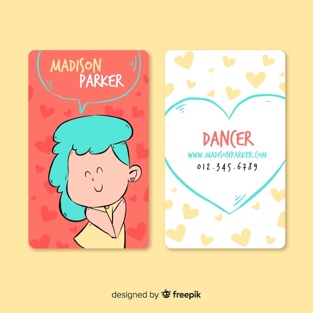 Hand drawn kawaii character business card template