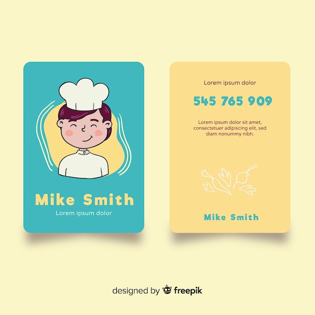 Hand drawn kawaii character business card template