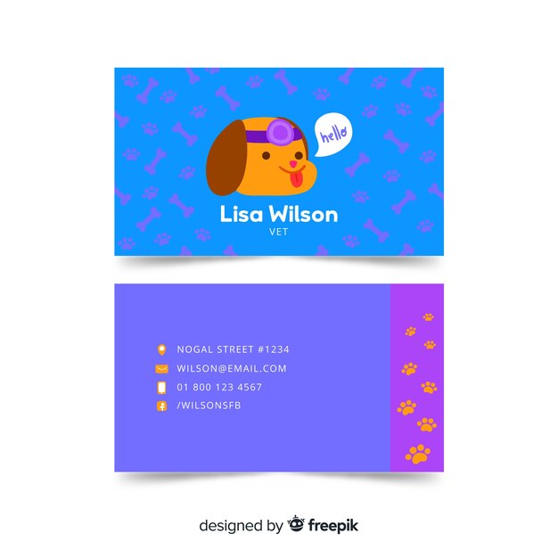 Hand drawn kawaii character business card template