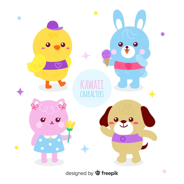 Hand drawn kawaii characters collection