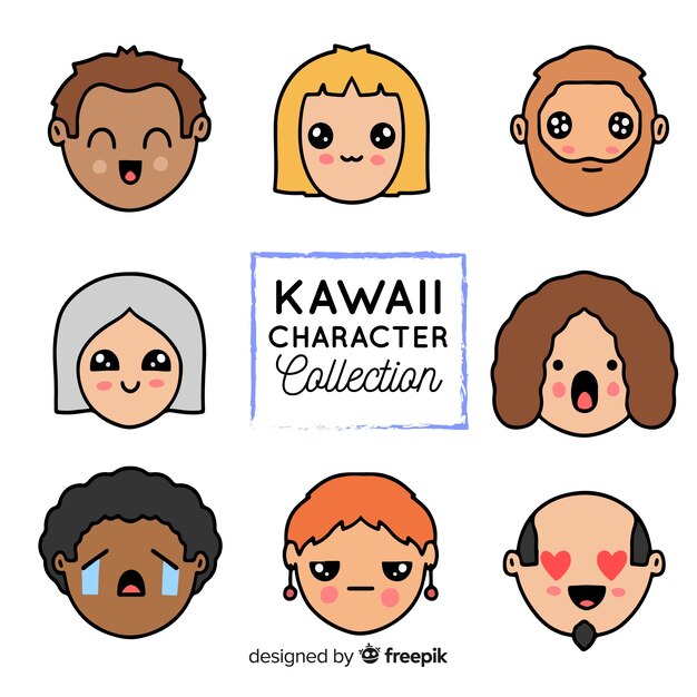 Hand drawn kawaii characters collection