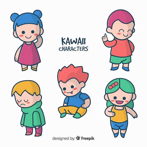 Hand drawn kawaii characters collection