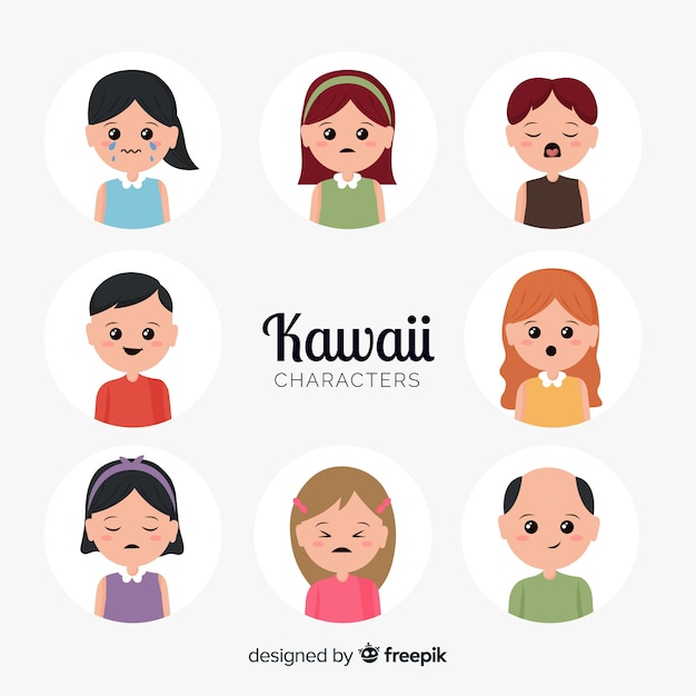 Hand drawn kawaii characters collection