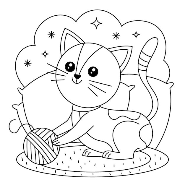 Hand drawn kawaii coloring book illustration