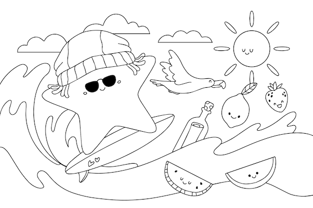 Free Vector hand drawn kawaii coloring book illustration