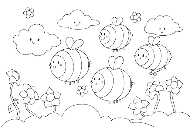 Free Vector hand drawn kawaii coloring book illustration